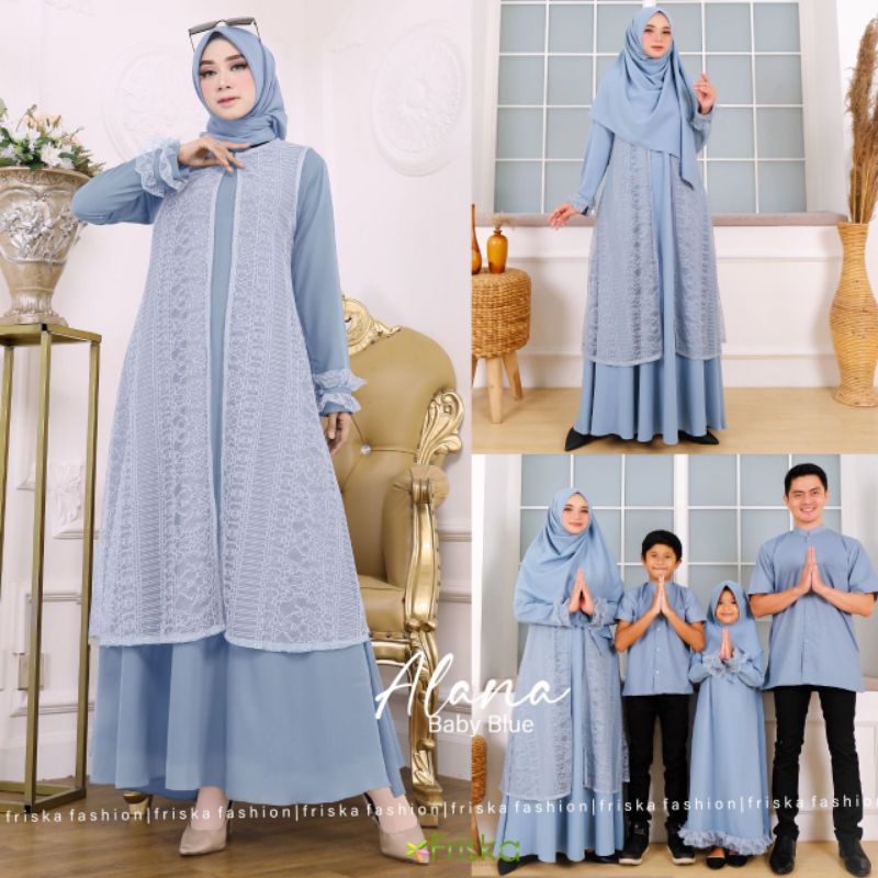 Couple family Sarimbit Alana Family series baby blue - gamis outer set koko