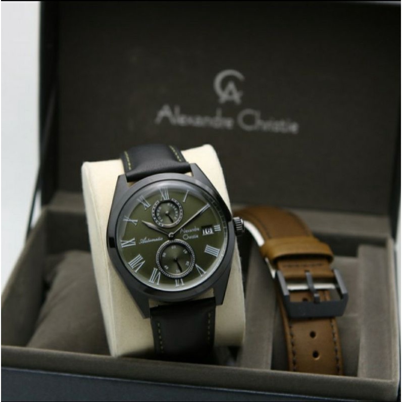 ORIGINAL RESMI JAM TANGAN PRIA ALEXANDRE CHRISTIE COWOK GREEN BLACK KULIT ALEXANDER CRISTIE AC 3040