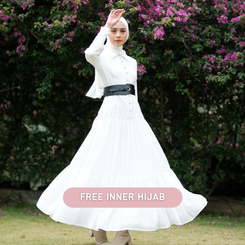 AURORA DRESS BYGIAGIO gaun kondangan dress akad simple gaun wedding pernikahan baju muslim putih dres lamaran elegan pakaian wanita pesta elegan fashion korea dres lebaran cantik anggun mewah nyaman gaun vintage fashion gaun bahan ceruty baby doll furing