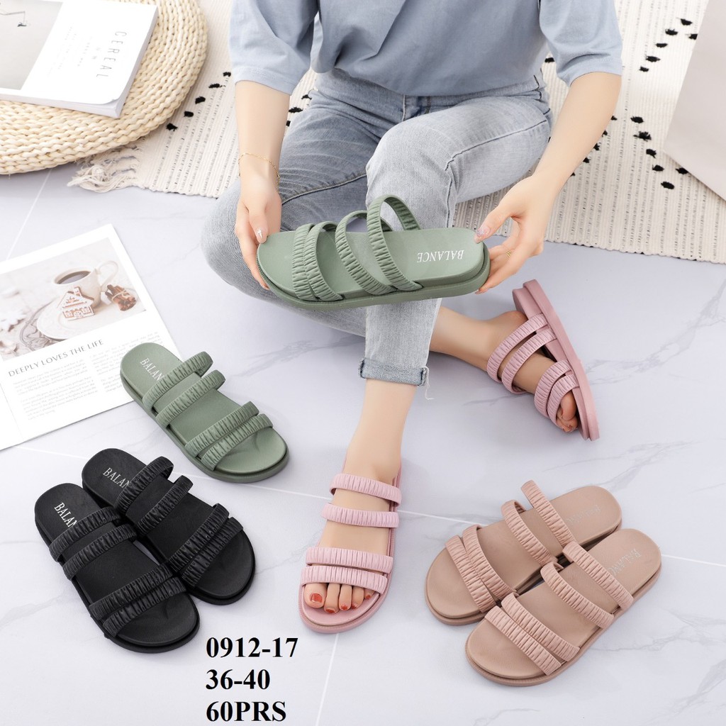 Sandal Wanita Balance 0912 17 Slop 4 Tali Jelly Garis Tebal Empuk Anti Slip