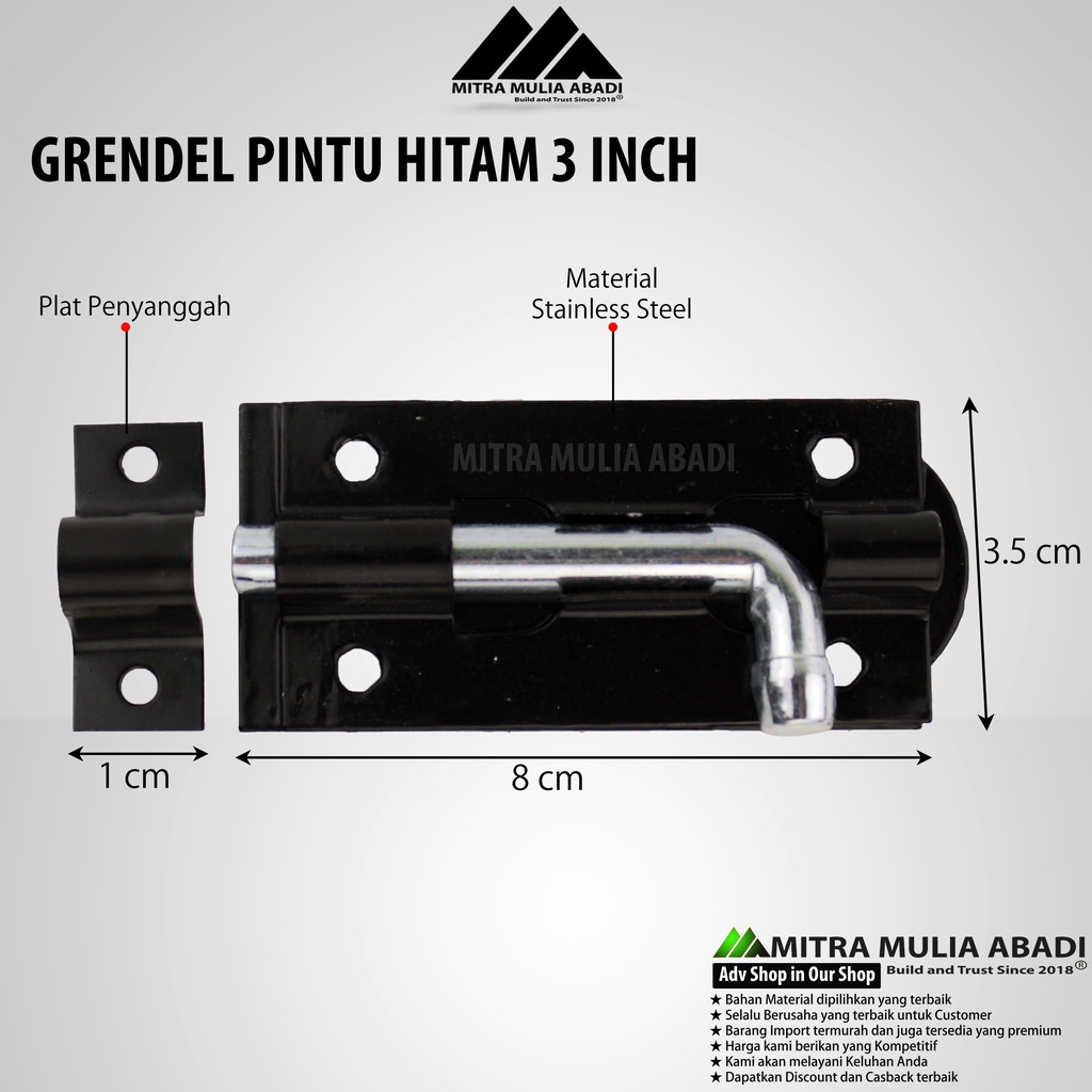 Slot Pintu Grendel 3 &quot; Hitam Besi