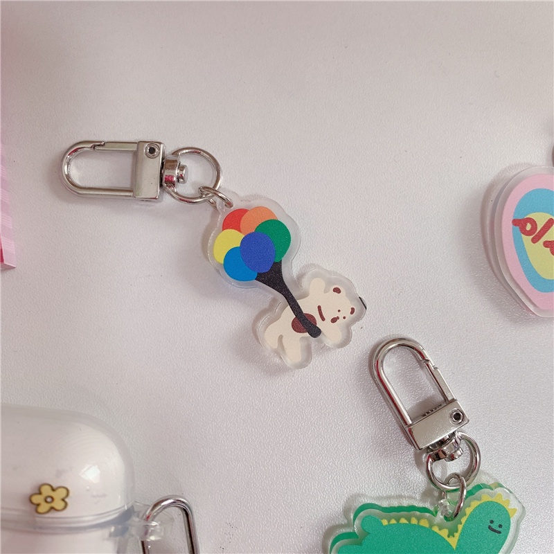 Cute acrylic double-sided pendant bag airpods accessories jewelry dinosaur flower ins key chain pendant cute