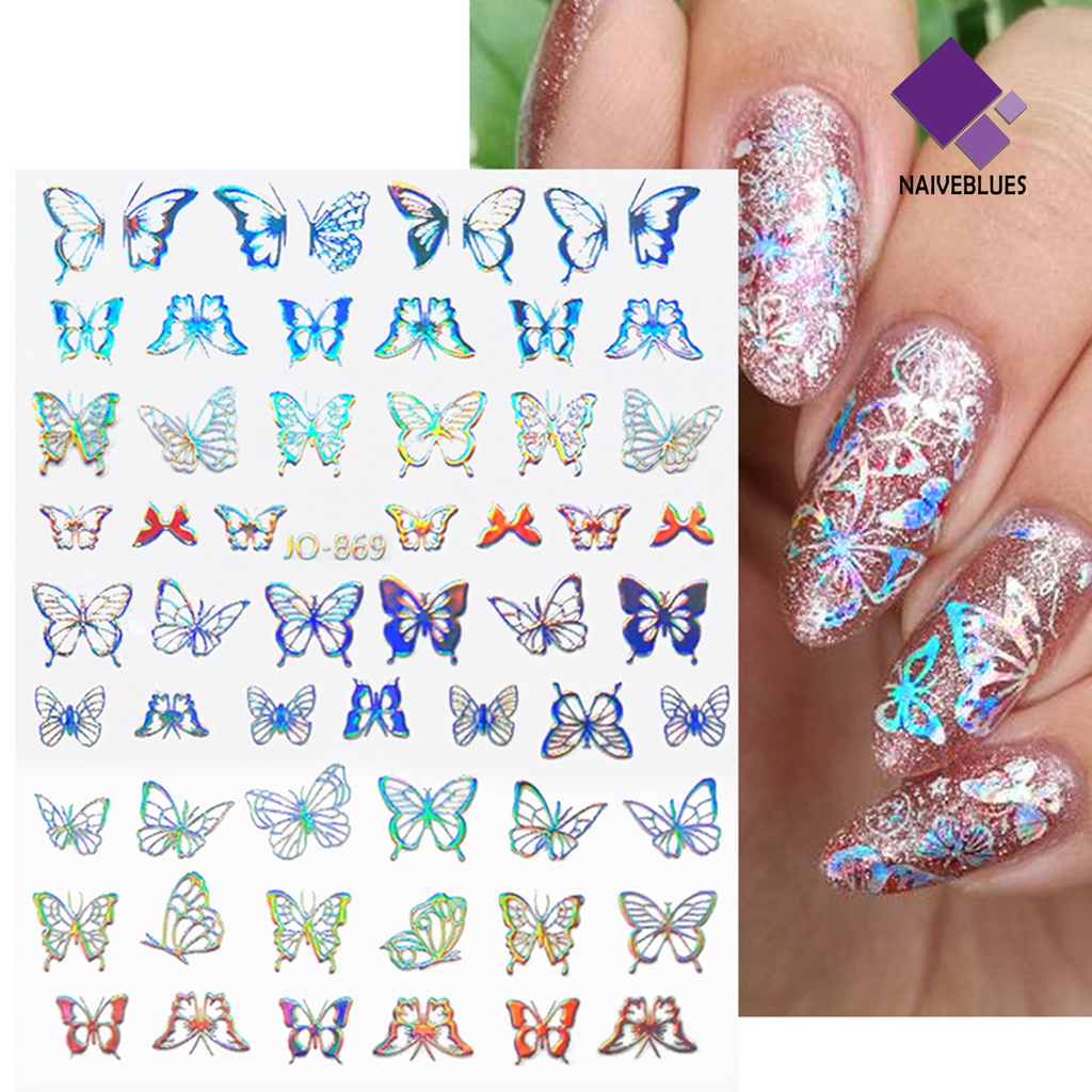 Naiveblue &gt; Stiker Kuku Motif Kupu-Kupu / Bunga / Hati Tahan Air Untuk Nail Art / Manicure DIY