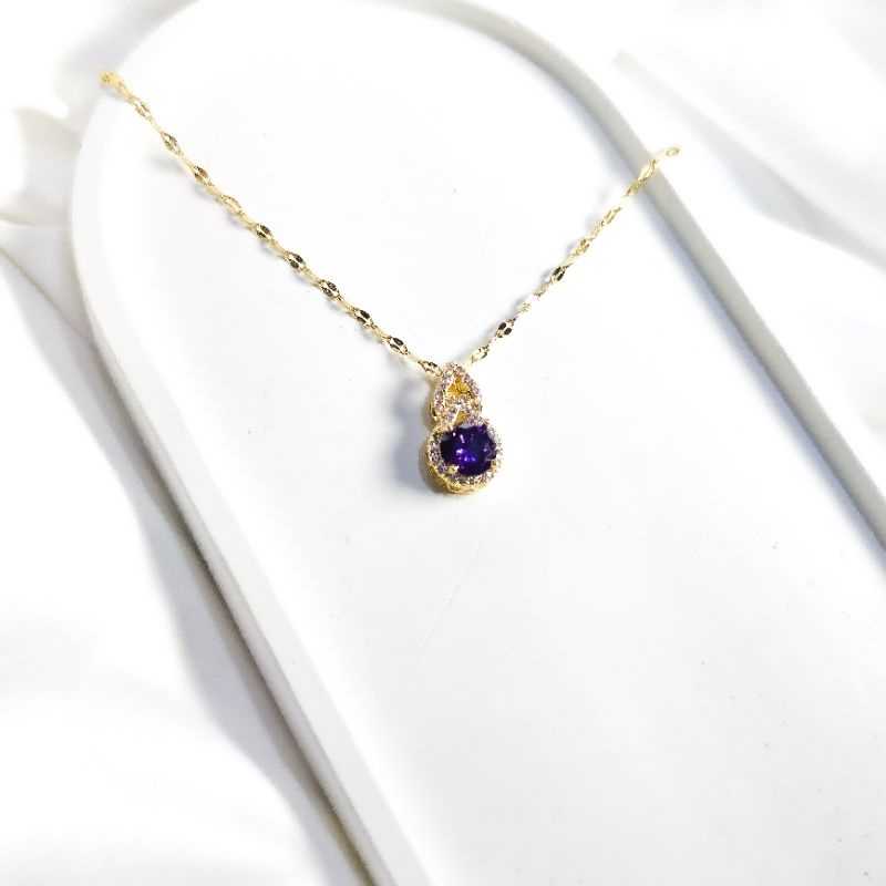 MUTIARA - Kalung Malory Liontin Teardrop Air Mata Batu Ungu Aksesoris Fashion Korea Titanium Anti Ka