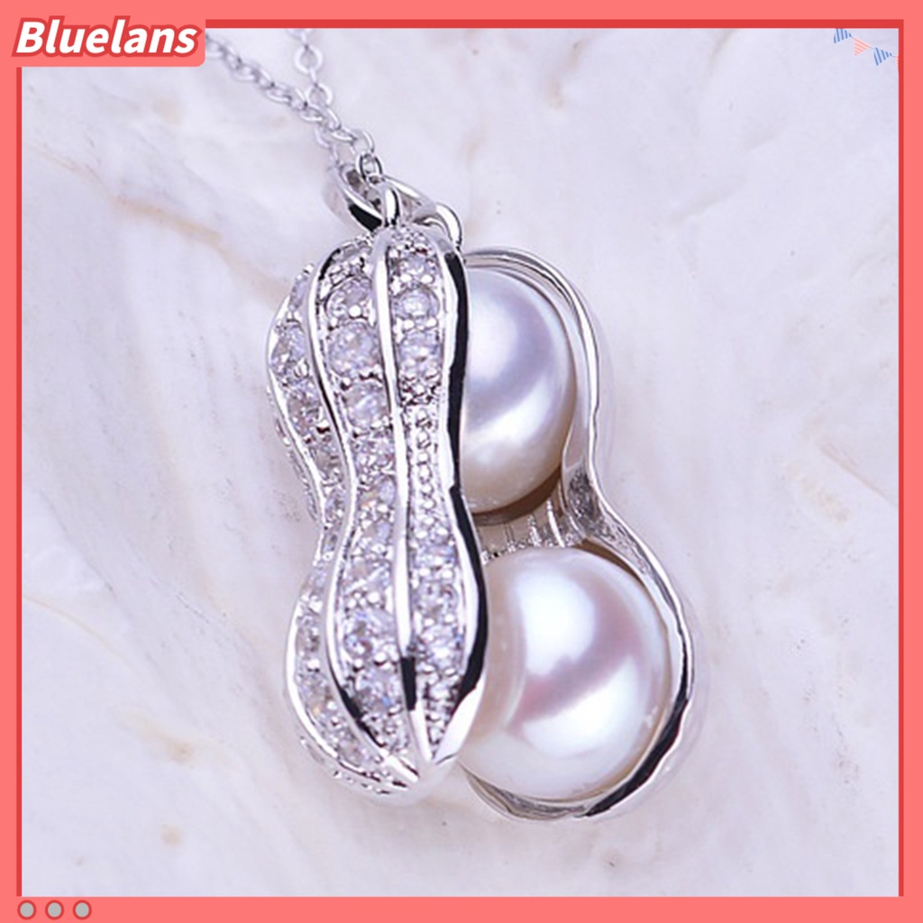 Bluelans Necklace Elegant Appearance Shiny Rhinestone 2 Colors Peanut Pendant Necklace