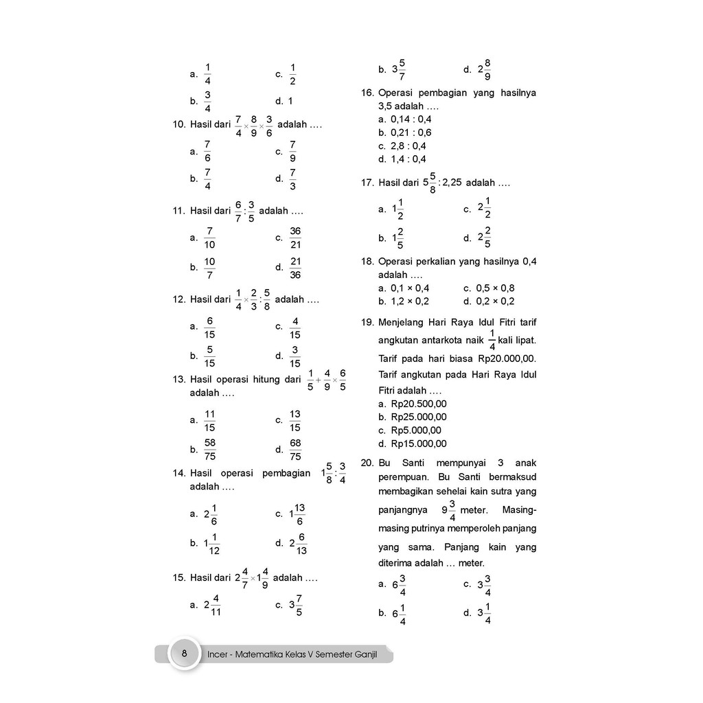 Jual Buku Latihan Soal Matematika Pjok Sd Kelas 5 Semester Ganjil Incer Indonesia Shopee Indonesia