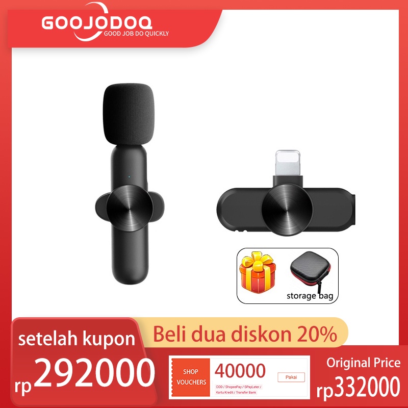 【Beli dua diskon 20%】 goojodoq Nirkabel Lavalier Mikrofon Perekaman Video Audio Portabel Mikrofon Mini