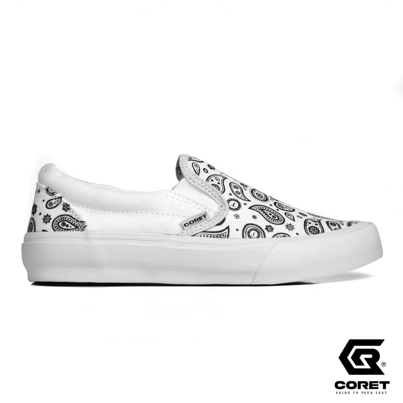 SEPATU CORET VULCANIZED | SLIP ON PAISLEY FULL WHITE SEPATU BATIK PRIA WANITA