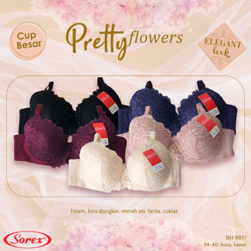 Sorex bra 9817 Pretty flowers  bh busa tipis,kawat 34-40 Edisi elegant looks