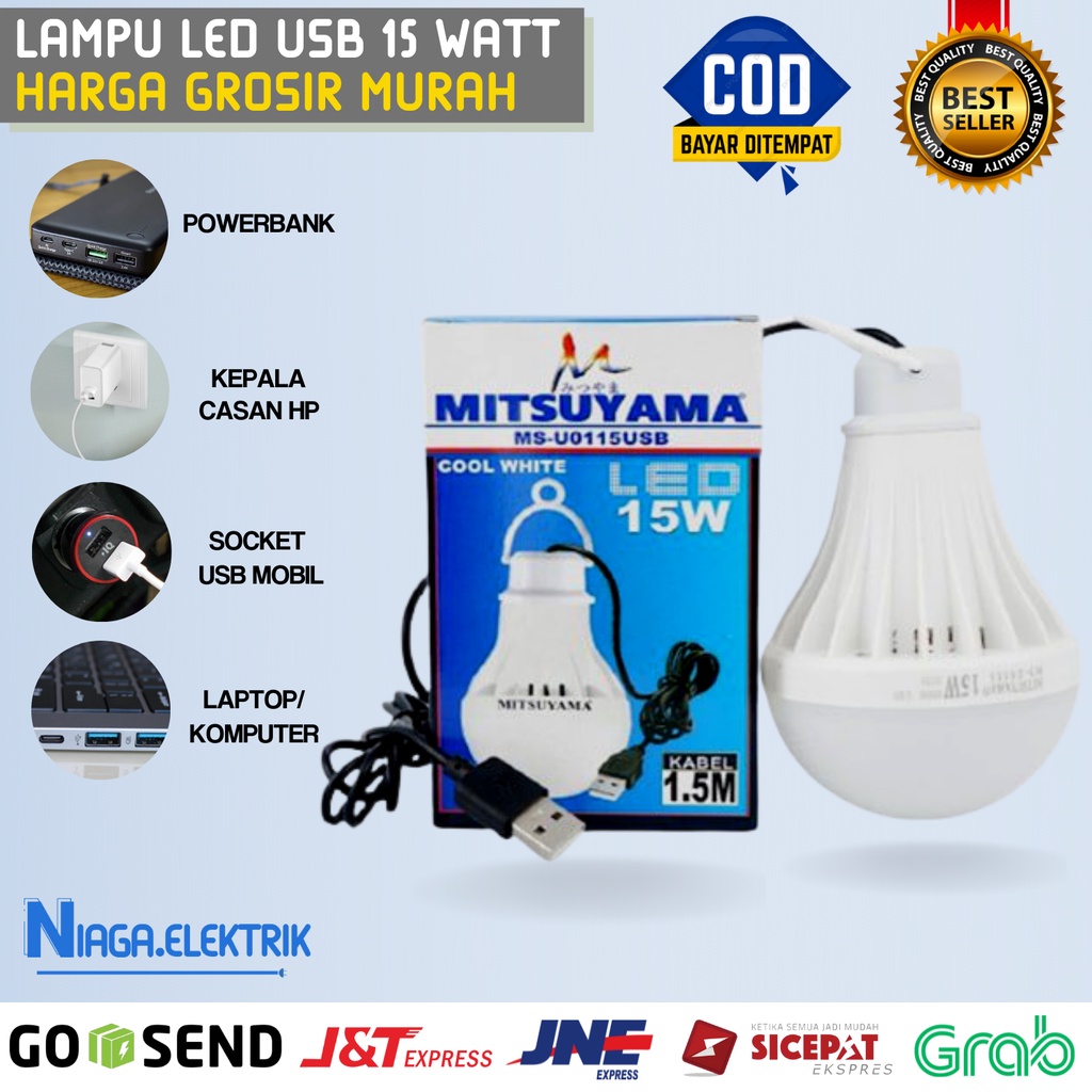 Lampu Penerangan Darurat Emergency 15 W/watt Tanpa arus daya Listrik - Neon LED bulb bulat USB DC 5V