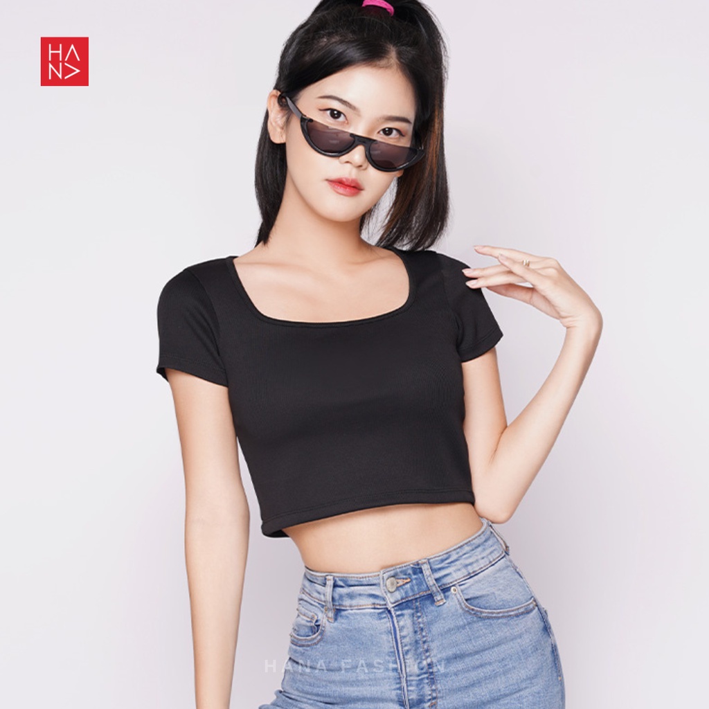 Hana Fashion - Emalia Basic Crop Top Square Neck / Kaos Crop Wanita Bahan Knit - TS506