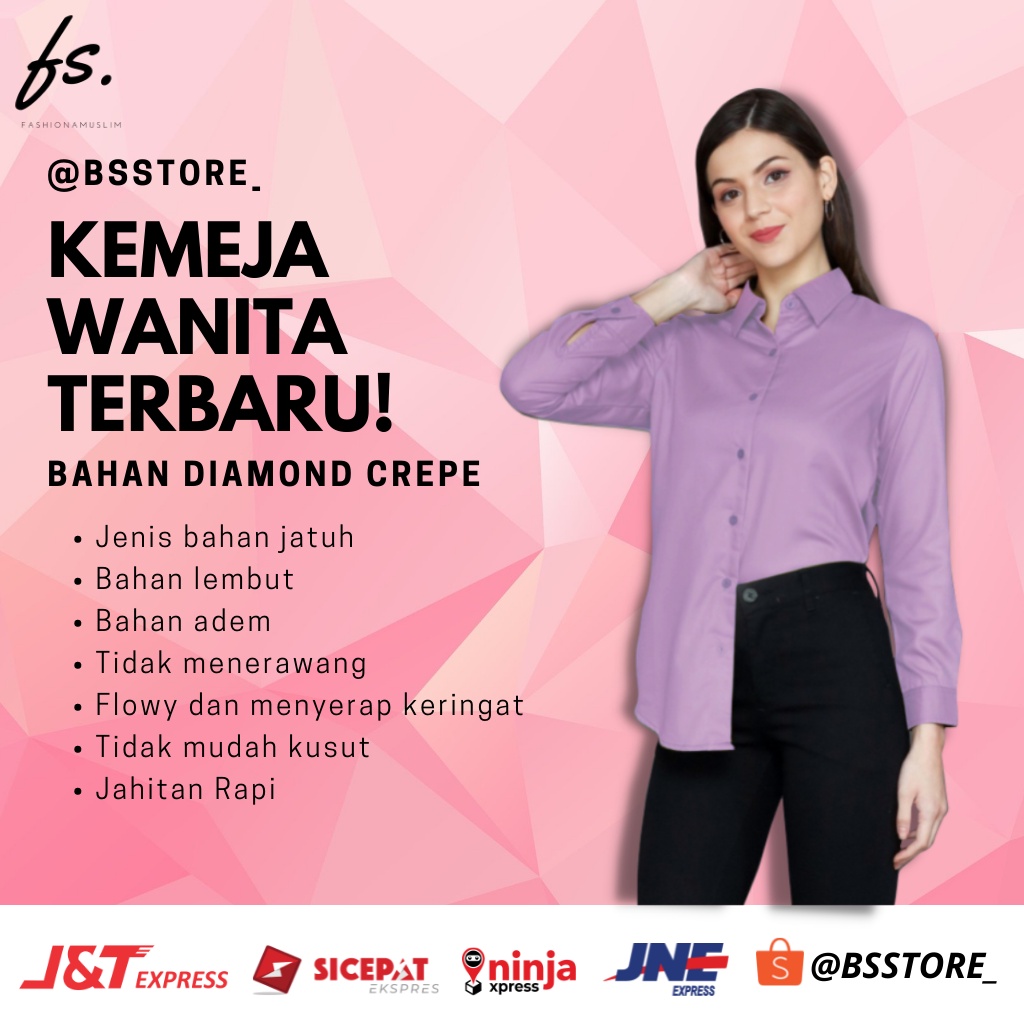 Kemeja Kantor Wanita Lengan Panjang Pendek Jumbo Korea Putih Elegan Slimfit Polos Dewasa Remaja Keme
