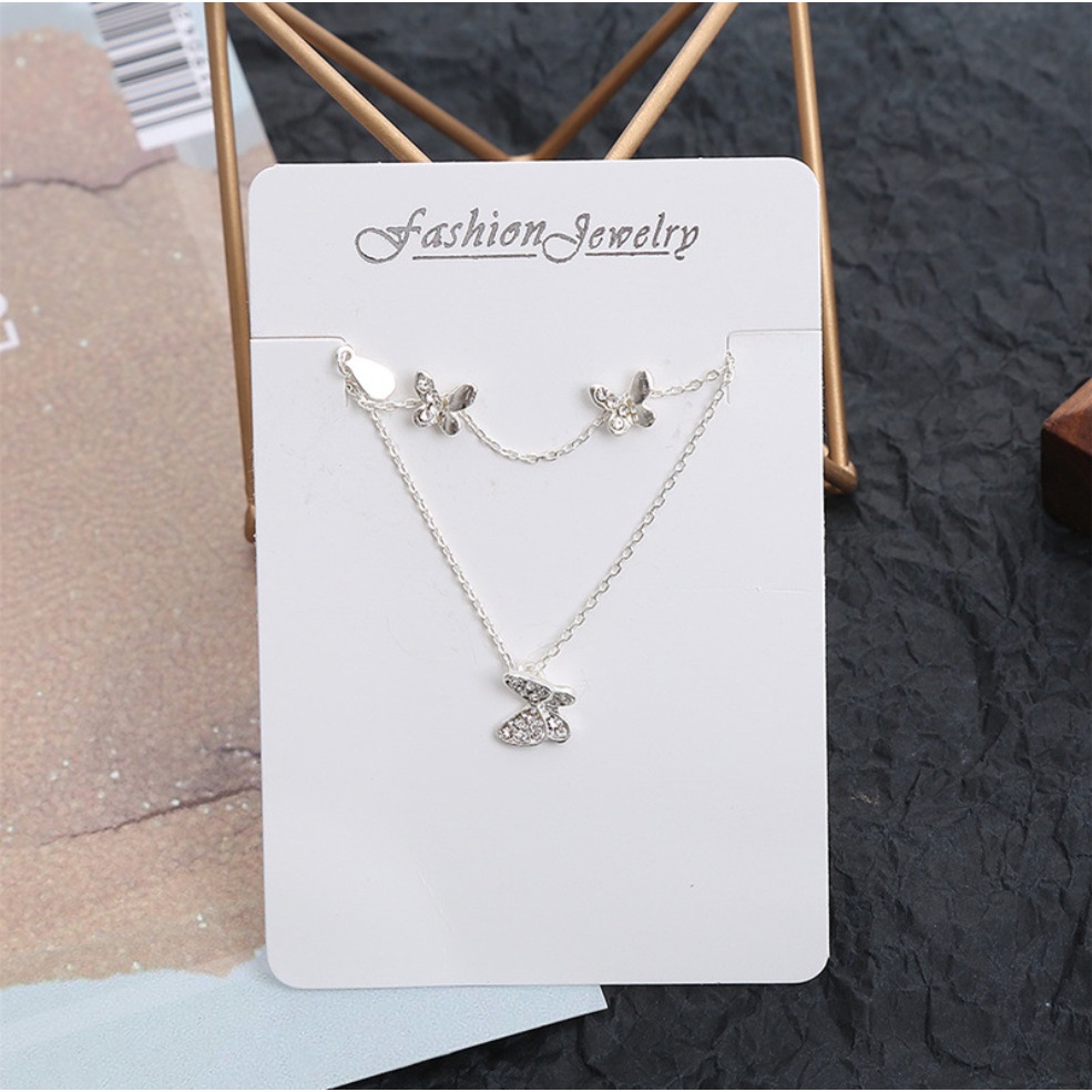 Kalung + Anting + Liontin Wanita KUPU SET Anti alergi Rantai Liontin Silver Ekor Ikan Mermaid Kupu Moon Gaya Korea Fashion Wanita S925 Women Necklace