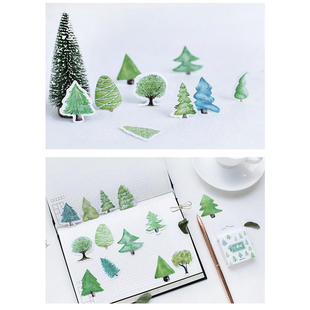 46pcs/set Stiker Kertas Pola Tanaman Pohon Hutan Hijau Dengan Perekat Untuk Scrapbook Diy