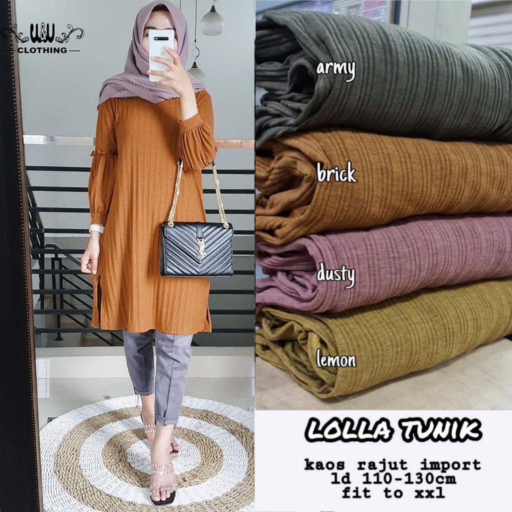 LOLLA TUNIK KAOS RAJUT IMPORT PREMIUM W&W FASHION HARIAN KERJA IBU REMAJA LD 110 120 130 CANTIK
