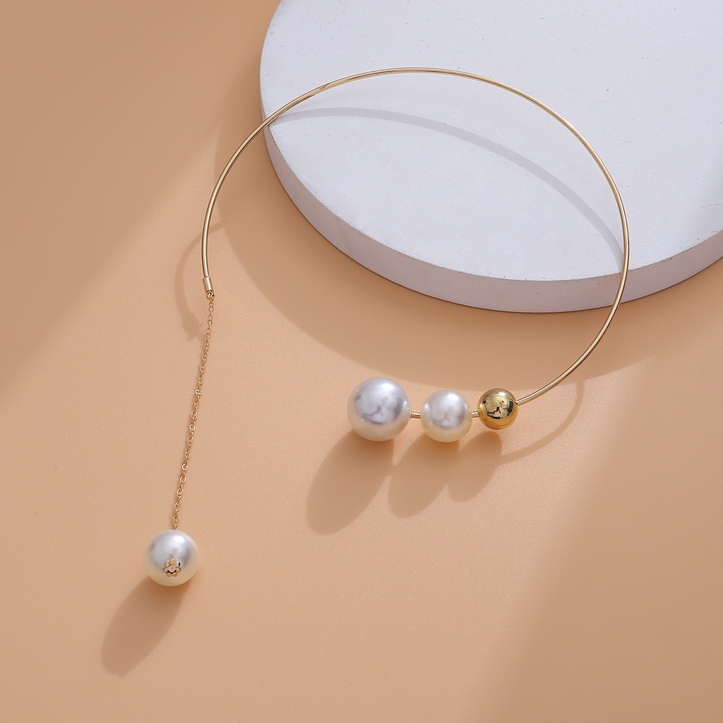 Kalung Rantai Klavikula Liontin Mutiara Geometris Gaya retro Untuk Wanita