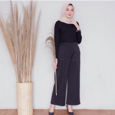 ilook | Kulot Leony Pants Panjang Polos | Bahan Creap - Fit to L