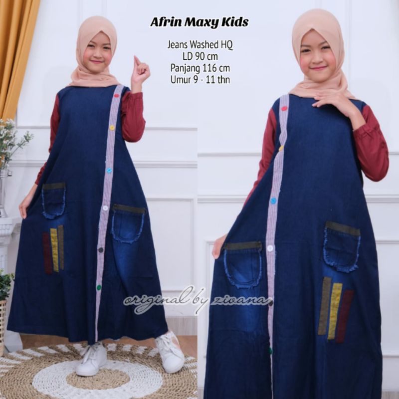 Gamis jeans anak TANGGUNG (LD ±90cm) - Afrin Maxy //JF8253