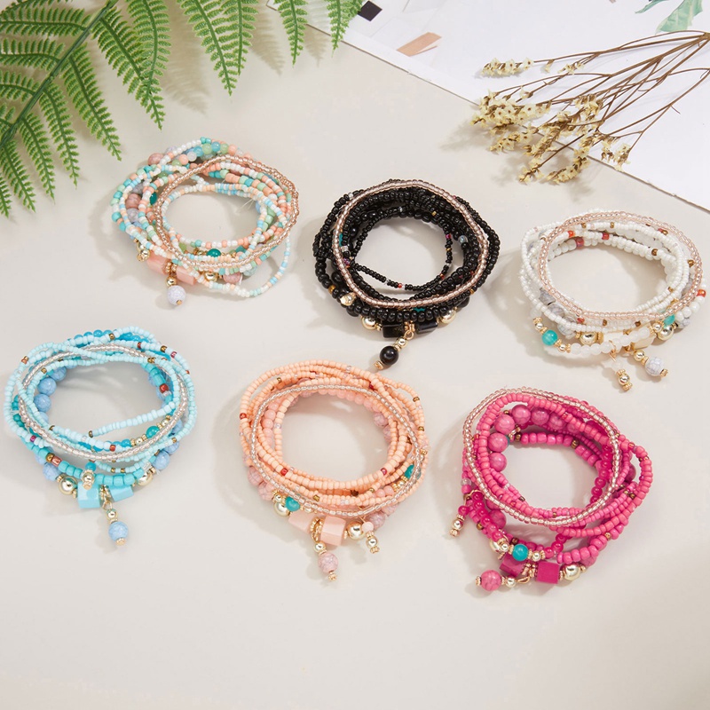 8 Pcs / Set Gelang Manik-Manik Batu Kristal Rumbai Multilayer Gaya Bohemian Untuk Wanita