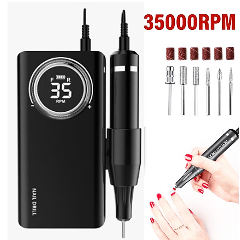 35000RPM Electric Nail Drill Machine 2 IN 1 Alat Kikir Kuku Elektrik Rechargeable Nail Drill Nail Gel Polisher For Manicure Nails Pedicure Manicure
