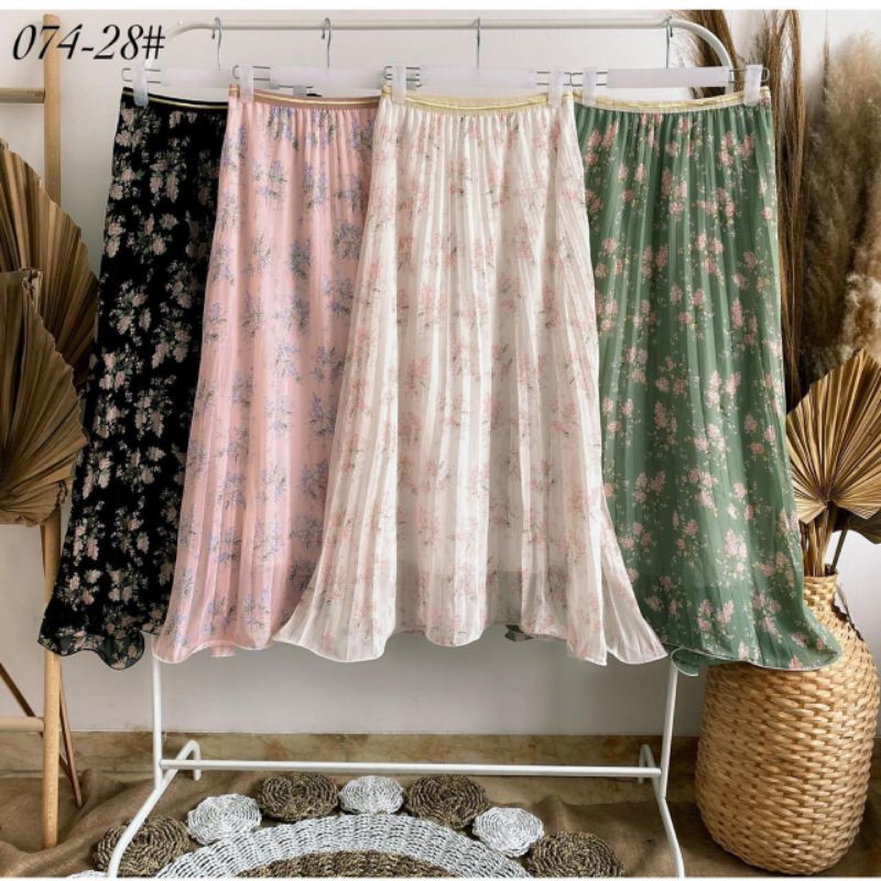 Rok Ceruti (Import) Motif Bunga Plisket