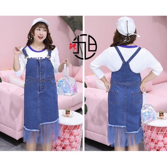 Big size jumbo denim mesh overall jumper