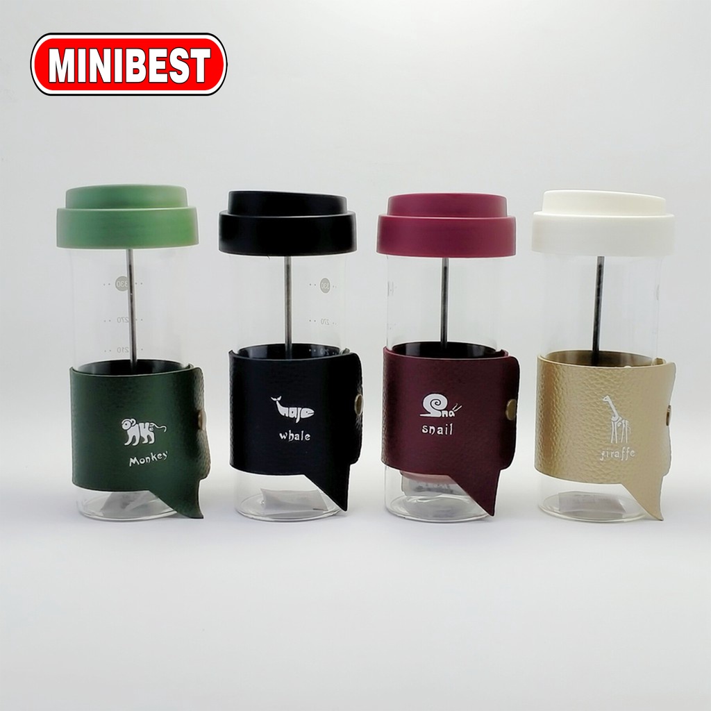 Glass Water Bottle Botol Air Minum Kaca Tumbler Saringan Teh Infused Water BPA-Free 460ml