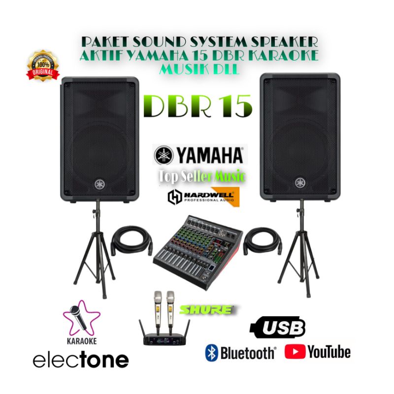 PAKET SOUND SYSTEM YAMAHA AKTIF SPEAKER DBR 15 INCH KARAOKE MUSIK YAMAHA SOUND INDOR-OUTDOR
