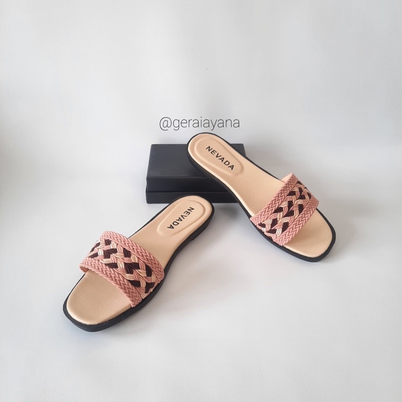 6.6 SALE! Sandal Selop Kepang Nevada - Sandal Slop Anyam - Sandal Wanita Nevada-6