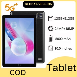 (COD) Merek Baru Tablet 12GB + 512GB 10.0 inci Android 10.0 Tablet PC Layar Penuh 8000mAh P20 Layar HD Sistem Android WiFi Dual SIM Full Screen Layar Besar Wifi 5G iPad