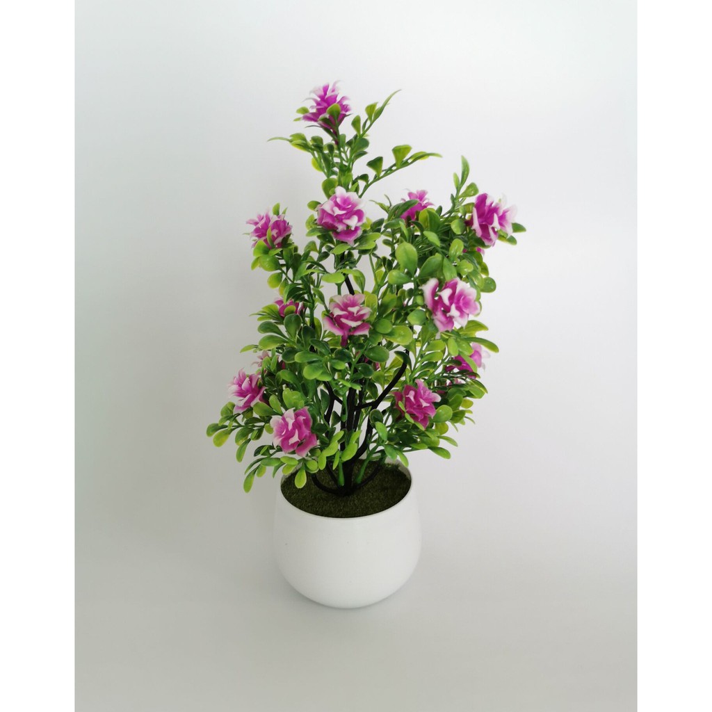 Tanaman Plastik Milan Rose Bunga Plastik Pot Ornamen-Ungu