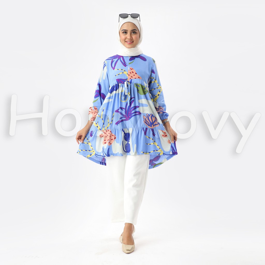 HOPYLOVY Tunik Jumbo Wanita Lengan Panjang bahan Katun Viscose Milanda