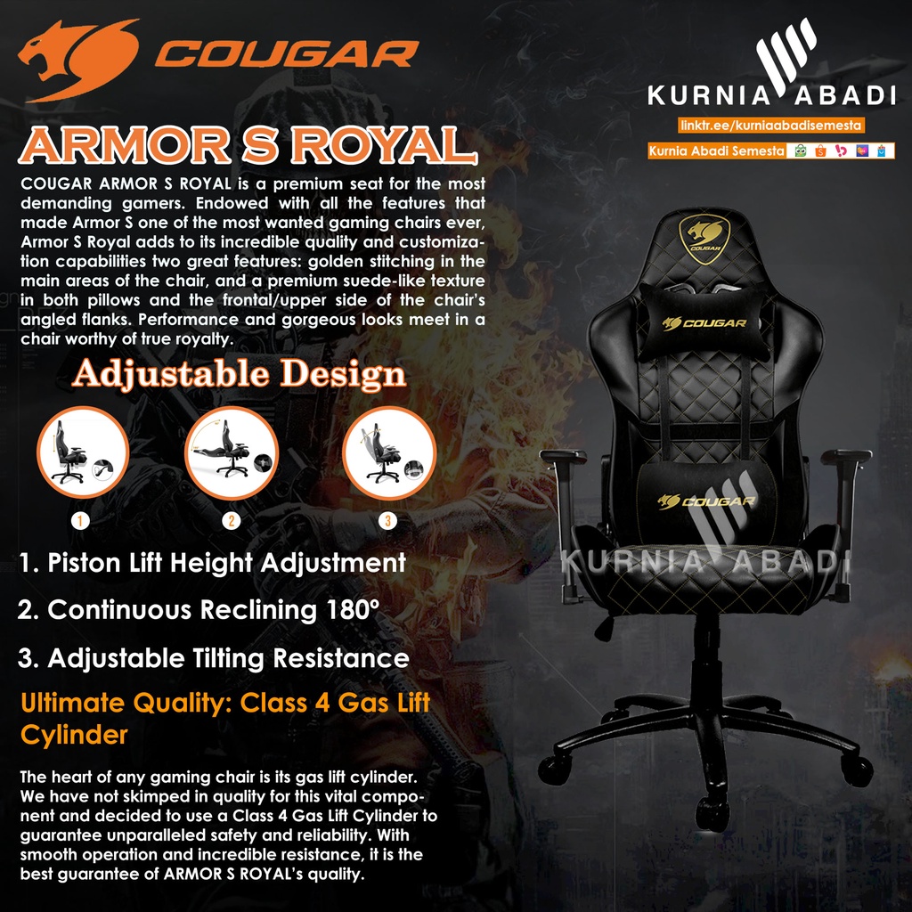 COUGAR GAMING CHAIR ARMOR S ROYAL ADJUSTABLE DESIGN KURSI GAMING