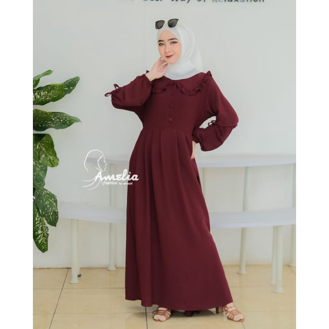 Gamis cringkle airflow ori amelia/dress/gamis polos/gamis murah/polos/terbaru/lebaran/murah/kekinian