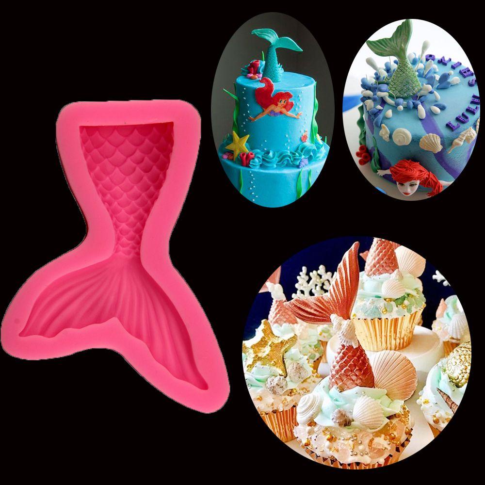 Populer Mermaid Cetakan Silikon DIY Bakery Membuat Kue Kering Ekor Ikan Permen Tanah Liat Gula Craft Baking Tool