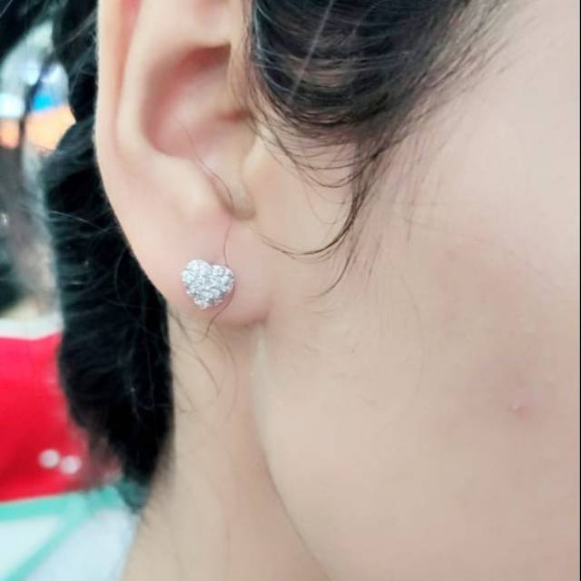 Giwang tusuk love mata putih full/Anting tusuk love /perak 925/ Silver lapisan emas murni