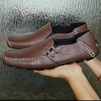 Slip on pria kulit asli sepatu selop casual formal slop laki murah antislip kasual Warna Hitam dan Cokelat