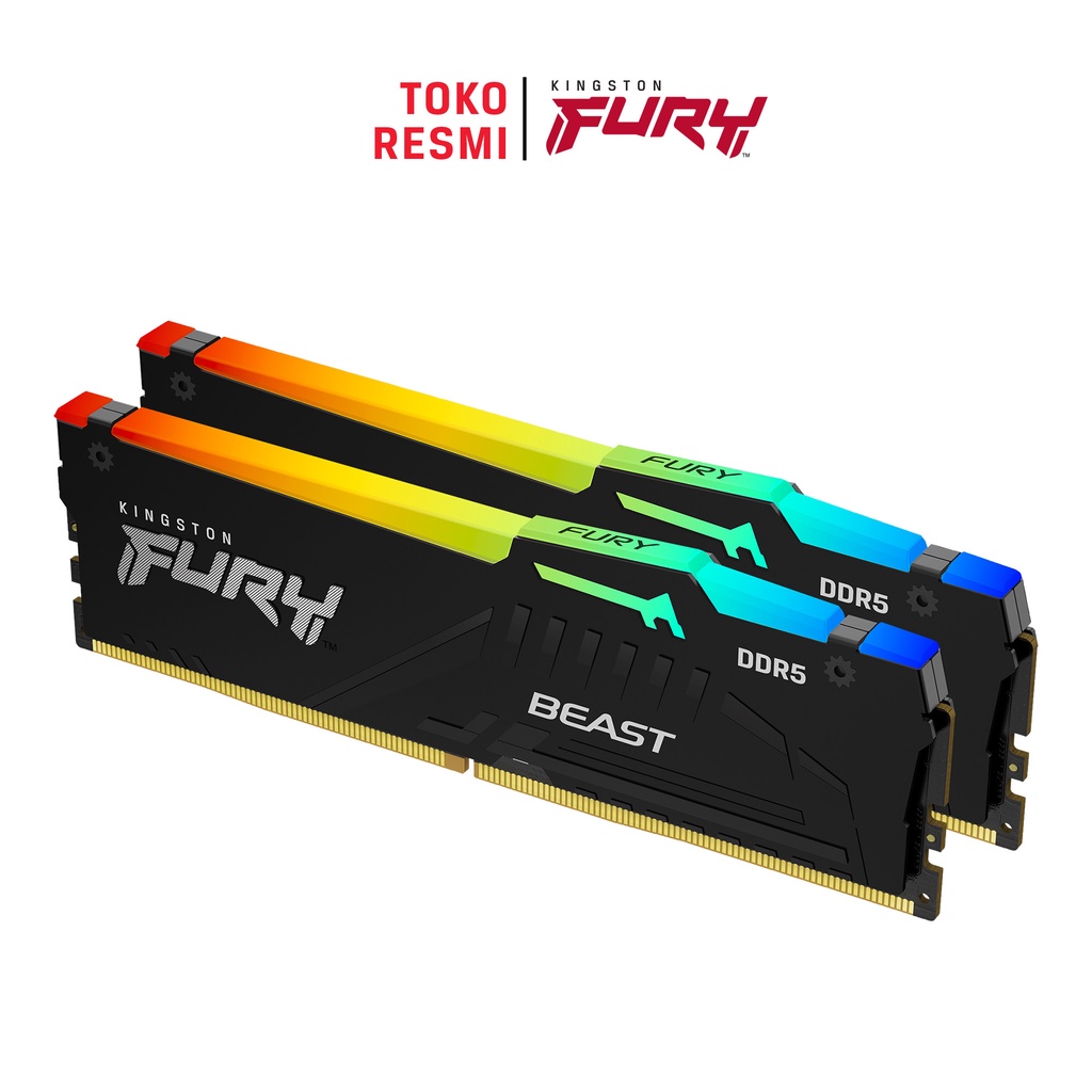 Kingston FURY BEAST Seri Tangguh RAM DIMM 32GB 5200MHz DDR5 (Kit of 2) RGB (KF552C40BBAK2-32)