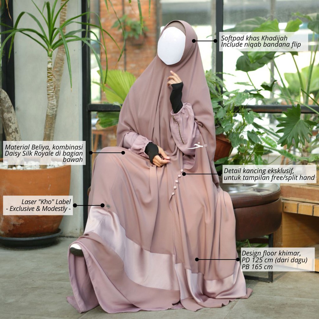 Simply Combination Khimar Overhead Long Khimar Floor Length by Khadijah Indonesia