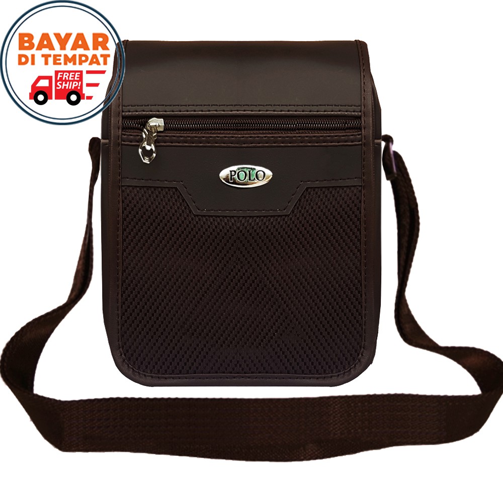 SHOPEE 7.7 BOMBASTIS SALE!! POLO STAR S303 Tas Selempang Pria Tas Kulit  Imitasi Selempang POLO Crossbody Bag - Coffee