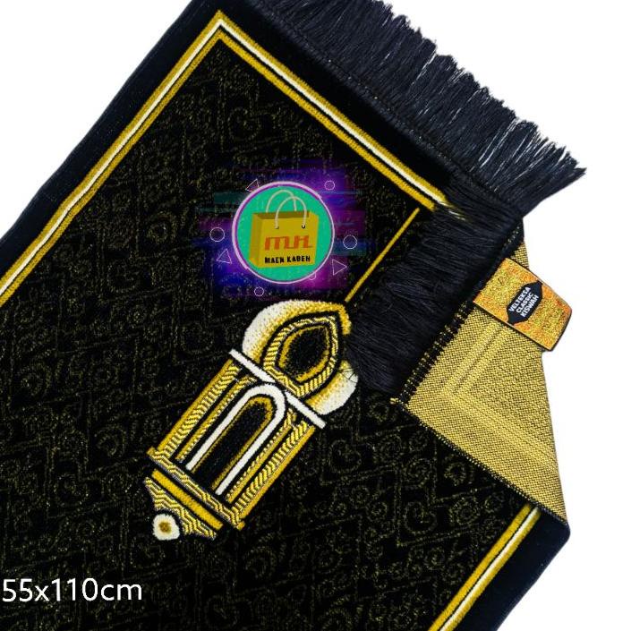 ➵ Sajadah Hitam Turki Premium Tebal Kiswah Midi Murah Ukuran Sedang 55x110 cm ➶