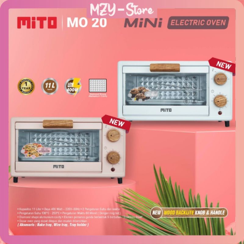 MITO MO20 Oven Listrik Mini Electric Oven MITO MO 20 Kapasitas 11 Liter - GARANSI RESMI [FREE Penjepit Loyang]