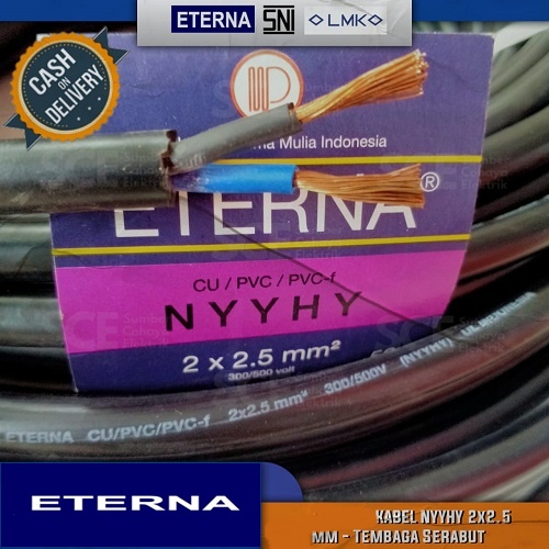 Kabel ETERNA Isi 2x2,5 mm Kabel Listrik Tembaga Kuningan / Kabel Instalasi Kabel Listrik Serabut NYYHY