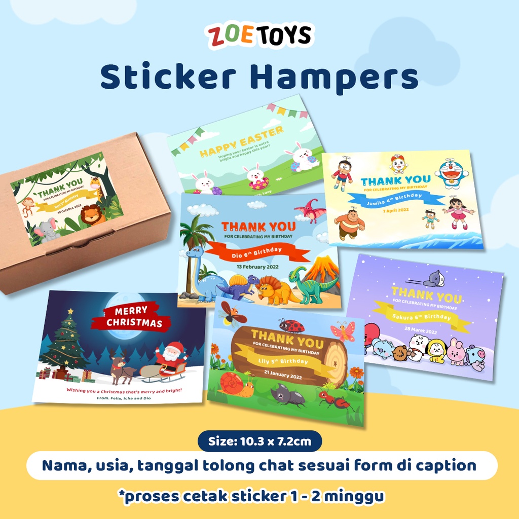 Zoetoys Sticker Packaging Gift Box Hampers Ulang Tahun 16lembar | Label Birthday Thank You Easter Christmas Disney Princess Mickey Minnie Dekorasi Custom | Cari Bingkisan Hampers