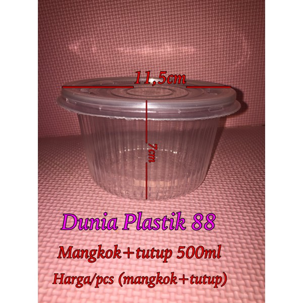 500ml mangkok + tutup plastik cup bening bulat agar puding salad