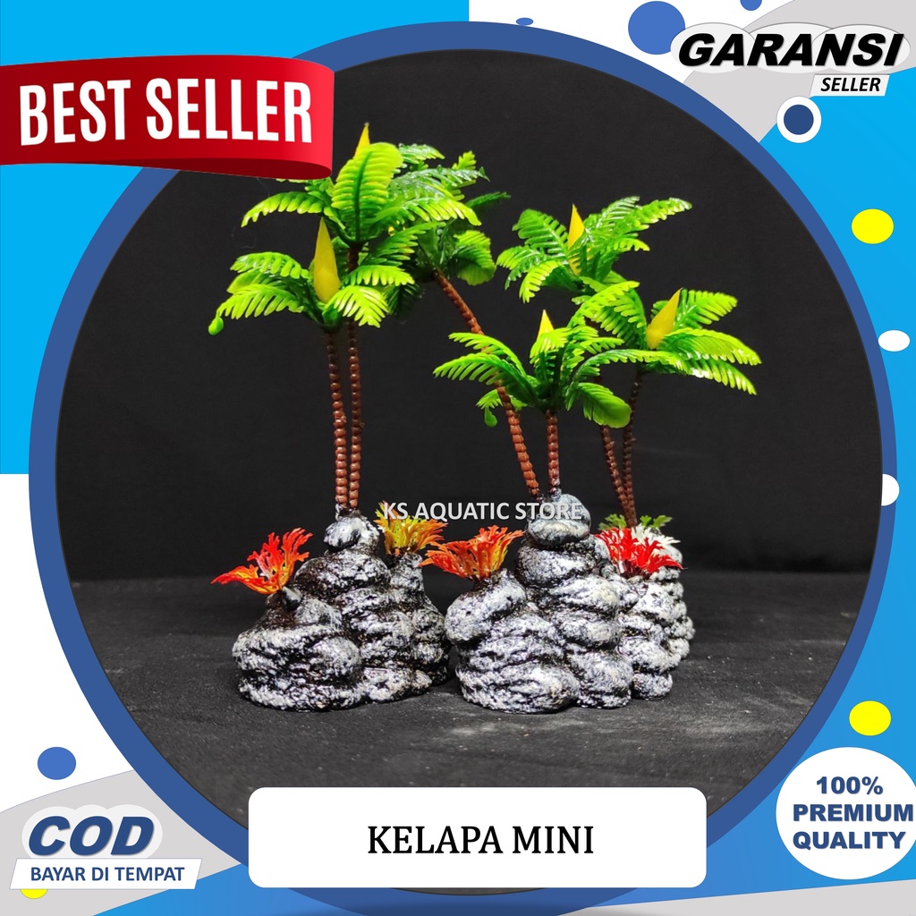 Hiasan Aquarium Tanaman Plastik Pohon Kelapa mini l Hiasan Akuarium nyiur Kelapa SK013 - Kelapa Mini