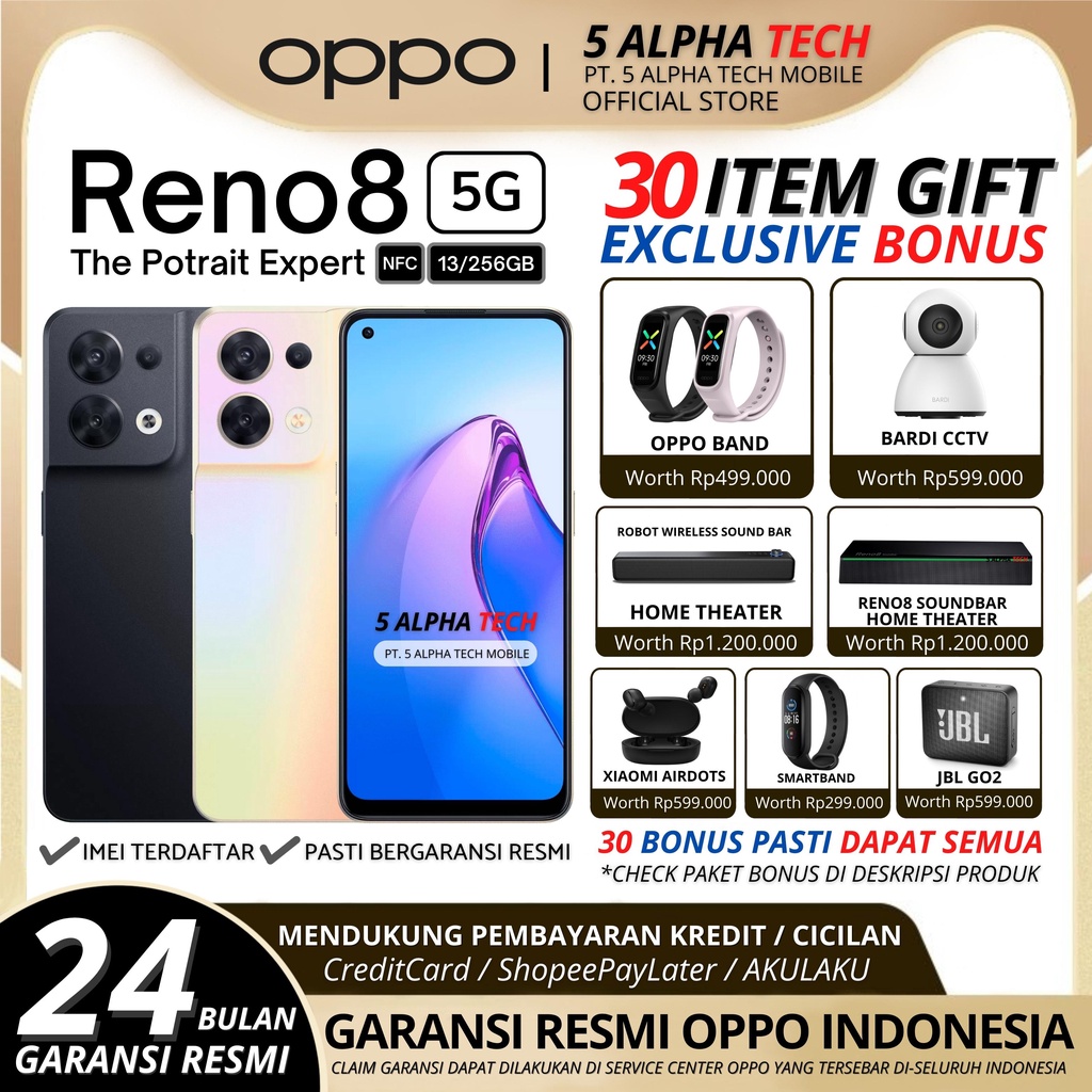 OPPO RENO 8 5G 13/256GB ( 8GB + 5GB EXTENDED RAM ) RENO8 GARANSI RESMI OPPO