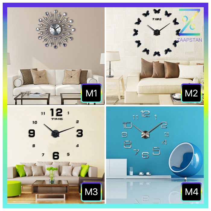 Jam Dinding Tempel Besar DIY / Giant Wall Clock 3d Unik Mewah Dan Minimalis 80-130cm Diameter