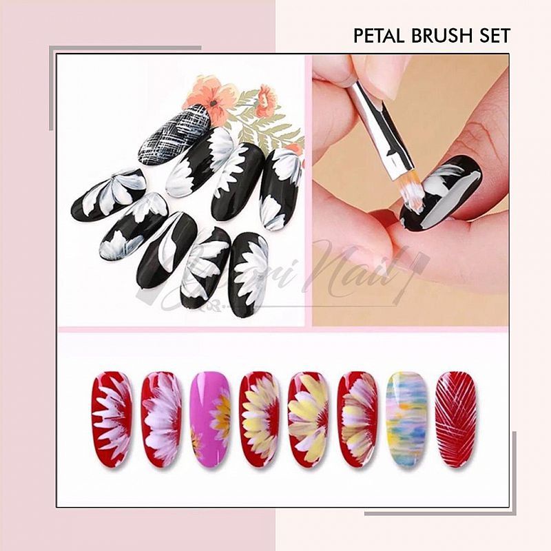 Petal brush set 8pcs nail art brush kuas nail art painting brush kuas kelopak