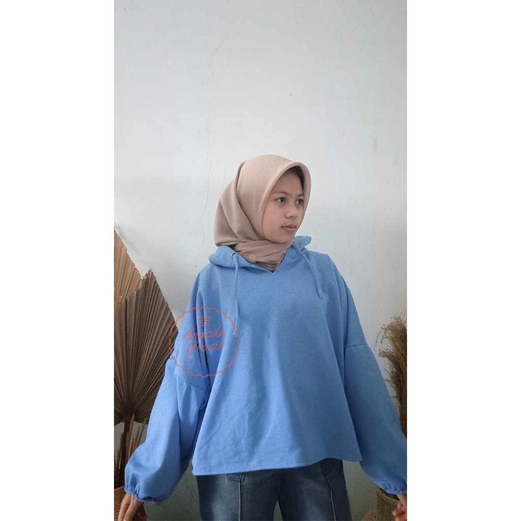 V.Vara Batwing Hoodie Wanita -  Sweater Wanita Terkini-biru pastel